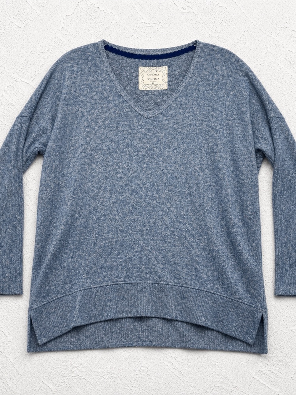 Cupio Brushed Knit V-Neck Sweater Tunic Blue Long‎ Sleeve Women's Medium Soft